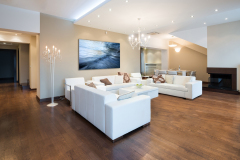 Interior of a modern spacious living room with fireplace